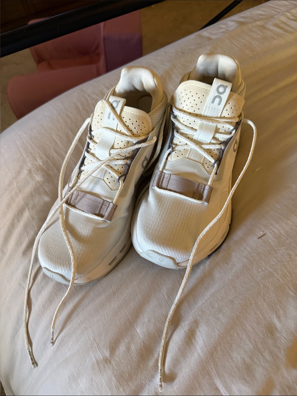 On Running Women's Athletic Sneakers in Cream and Light Brown Accents